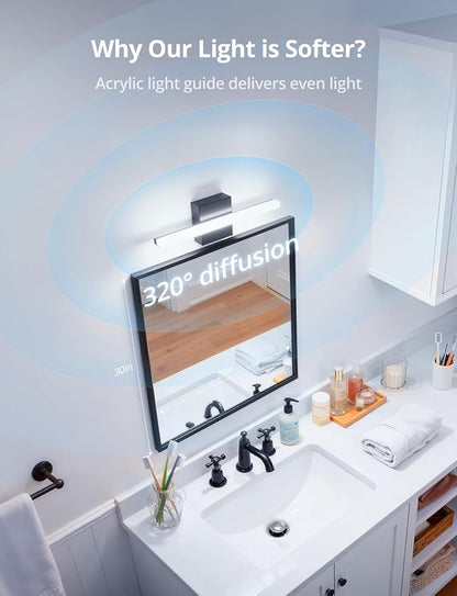Combuh Modern Bathroom Light Fixtures Above Mirror Small Vanity Lighting Bar 16Inch, 5 Color Adjustable Black Simple Slim Led Wall Sconce IP44 Rustproof Bright 10W 880LM for Bath Restroom Makeup