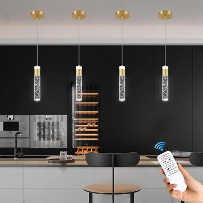 Gold Pendant Light Crystal Pendant Light Fixtures for Kitchen Island Lighting 3000k-6000k LED Modern Adjustable Chandelier Hanging Bubble Pendant Lighting (1Pack)