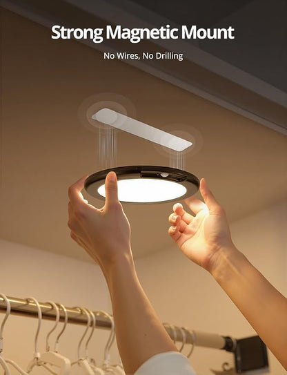 Combuh Black Operated Battery Powered Motion Sensor Ceiling Lights Wireless, Rechargeable 85 Day Battery Life Waterproof Inside Shower Lighting with Remote Magnetic Without Wiring for Garage Closet