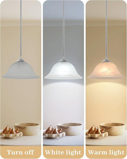 Chrome Pendant Lights Kitchen Island, 11.8” Glass Pendant Light Fixtures with Frosted, Hanging Kitchen Pendant Lights 2 Pack, Farmhouse Pendant Lighting for Kitchen, Dining Room, Bar (Rod)