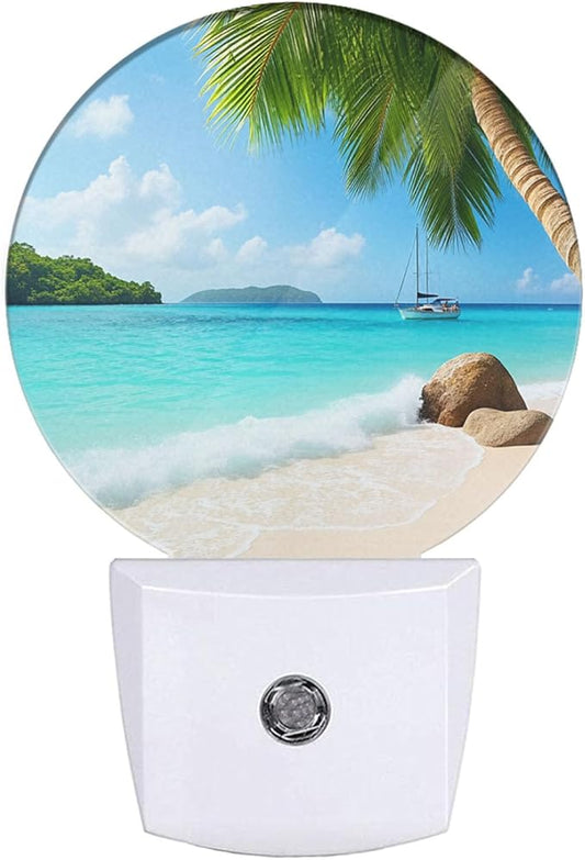 EKOBLA Palm Tree & Beach Plug-in Night Light, Island Ocean Tropical LED Nightlight with Dusk to Dawn Auto Sensor for Home Decor