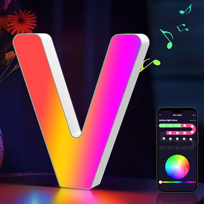 Light Up Letters Marquee Letter - Music Sync RGB Color Changing LED Lights Letter Logo Game Lights for Girls Women Party Birthday Christmas Valentine's Day Wall Desktop Decoration (MRGB-V)