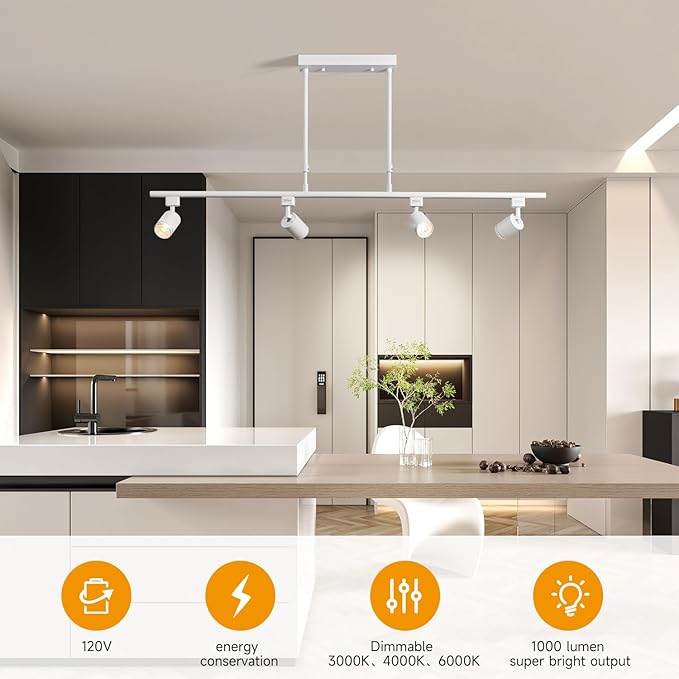 4-Pack Adjustable LED Track Lighting System - White Ceiling Mount Spotlights with 360° Rotation for Kitchen, Bathroom, Dining Room & Hallway, Easy Install Modern Home Lighting Fixtures
