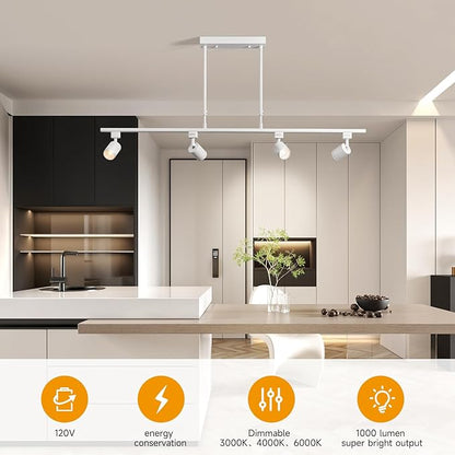4-Pack Adjustable LED Track Lighting System - White Ceiling Mount Spotlights with 360° Rotation for Kitchen, Bathroom, Dining Room & Hallway, Easy Install Modern Home Lighting Fixtures