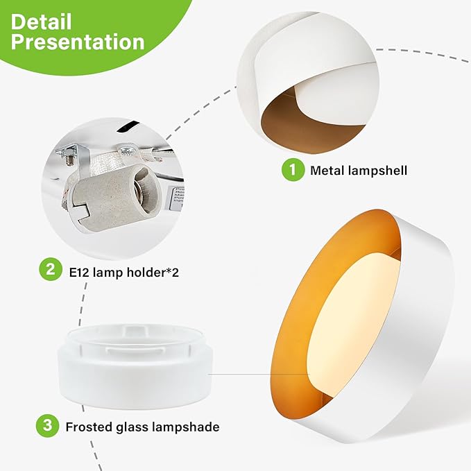 Yiisem Modern White and Gold Flush Mount Ceiling Lights, Glass Round Ceiling Lighting, Minimalist Drum Close to Ceiling Light Fixtures for Bedroom, Dining Room, Bathroom, Hallways, Living Room