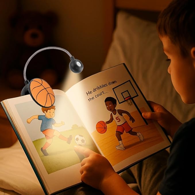 WITHit Clip On Book Light – Dimmable LED Reading Light for Books and eBooks, Reduced Glare, Portable, Cute Bookmark Light for Kids & Adults, Batteries Included (Basketball, in The Zone)