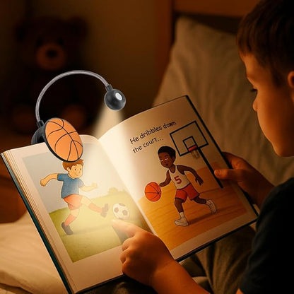 WITHit Clip On Book Light – Dimmable LED Reading Light for Books and eBooks, Reduced Glare, Portable, Cute Bookmark Light for Kids & Adults, Batteries Included (Basketball, in The Zone)