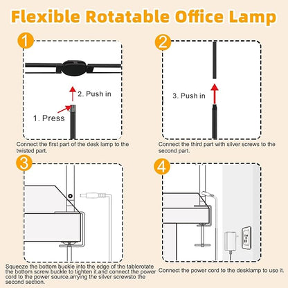 Double Head LED Desk Lamp for Office - Eye Caring Lamp with Clamp, Flexible Adjustable Lighting Gooseneck Desk Light, 4 Color Modes & 5 Brightness Levels for Monitor Workbench Study Reading
