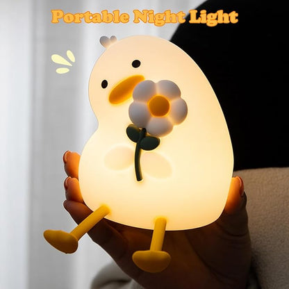Night Light for Kids, Cute Duck Silicone Nightlight with Timer, Rechargeable Nursery Light, LED Squishy Night Lights, Safe Bedside Lamp, Dimmable Animal Night Lamp for Boys Girls Toddler (Duck)