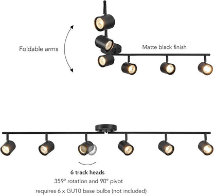 GLOBE Electric 64000167 47" 6-Light Foldable Track Lighting, Matte Black, Pivoting Track Heads, Ceiling Light, Home Improvement