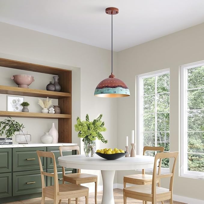 11.8 Inch Metal Dome Pendant Light, Industrial Kitchen Island Pendant Light Farmhouse Hemispherical Hanging Ceiling Light Fixture for Dining Room, Bar, Restaurant