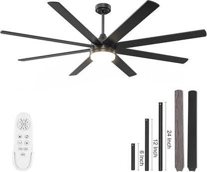 YUHAO 72 Inch Black Ceiling Fan with Light and Remote Control.Noiseless,Dimmable,3CCT,6 Speeds Reversible, DC Ceiling Fans for Indoor or Covered Outdoor Use.ETL Listed
