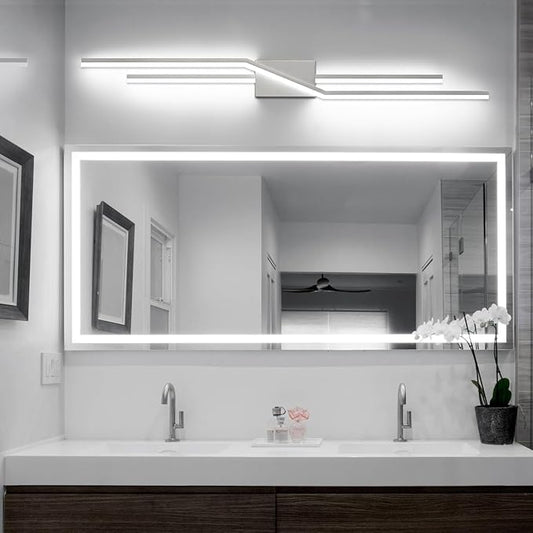 SOLFART Bathroom Vanity Lights Over Mirror 48 Inch Modern Brushed Nickel LED Bathroom Lights Dimmable Wall Light