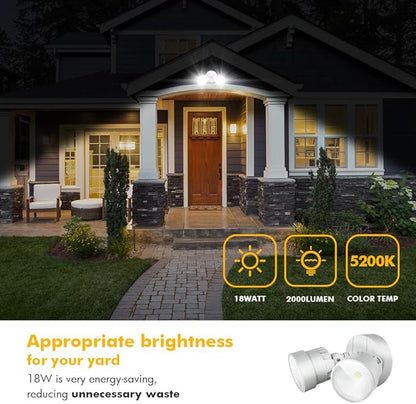 LUTEC 2 Packs P6221B 2000 Lumen 18 Watt 28 LED Dual-Head Flood Light Outdoor, Waterproof Exterior Security Wall Light for Patio, Garden,Yard-White