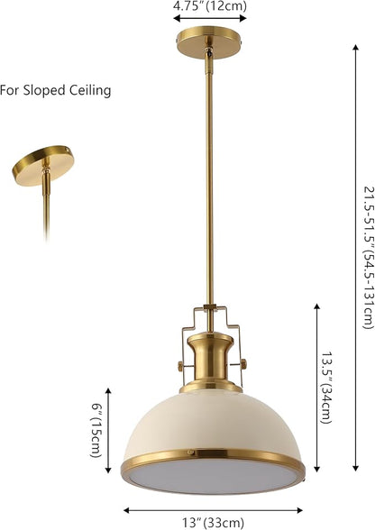 JONATHAN Y JYL9536F 13" Modern Industrial Dome Pendant Light, Farmhouse Hanging Light Fixture in Almond and Brass Gold, Adjustable Height Metal Lighting for Kitchen Island, Dining Room, Entryway