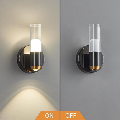 Modern Wall Sconces Set of Two Black Wall Lamp Sconces Wall Lighting LED Wall Lights Wall Decor, Indoor Up and Down Wall Lamp for Bedroom Bathroom Stair Entryway
