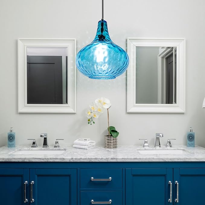 Lighting Modern Globe Pendant Light Fixtures Blue Glass Pendant Lights Vintage 1-Light Single Kitchen Island Hanging Light Mouth-Blown Glass Lampshade Mid Century Black Hanging Lights
