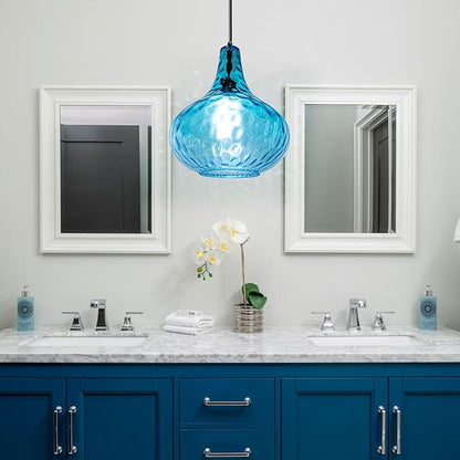 Lighting Modern Globe Pendant Light Fixtures Blue Glass Pendant Lights Vintage 1-Light Single Kitchen Island Hanging Light Mouth-Blown Glass Lampshade Mid Century Black Hanging Lights