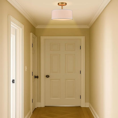 Modern Light Fixture Ceiling Mount Flush Mount Drum Ceiling Light Fixture 3 Light Gold Semi Flush Mount Ceiling Light for Hallway Bedroom Entryway Foyer Office