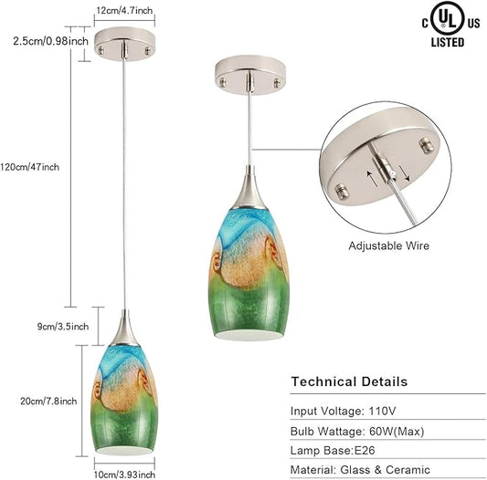 GLADFRESIT Coastal Harmony Pendant Light for Kitchen Islands – Nature's Canvas with Grassland, Beach, and Wave-Inspired Shades, Single Pack for Dining Room, Entryway (Bulb Excluded)