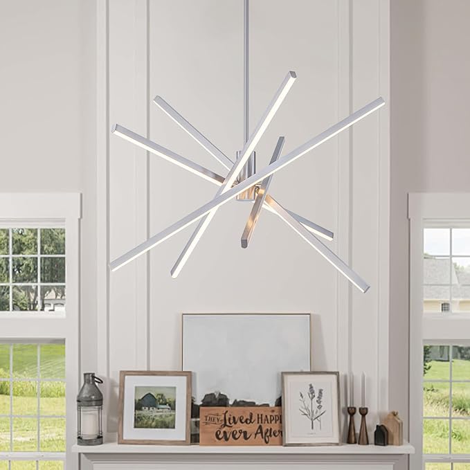 Y'INSP Modern Sputnik Chandeliers 45W LED Brushed Nickel Sputnik Light Fixture 5 Lights Pendant Light for Dining Room Foyer Kitchen Island Bedroom Living Room Linear Chandelier Light