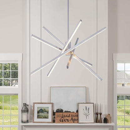 Y'INSP Modern Sputnik Chandeliers 45W LED Brushed Nickel Sputnik Light Fixture 5 Lights Pendant Light for Dining Room Foyer Kitchen Island Bedroom Living Room Linear Chandelier Light
