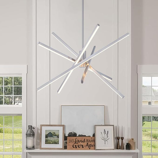 Y'INSP Modern Sputnik Chandeliers 45W LED Brushed Nickel Sputnik Light Fixture 5 Lights Pendant Light for Dining Room Foyer Kitchen Island Bedroom Living Room Linear Chandelier Light