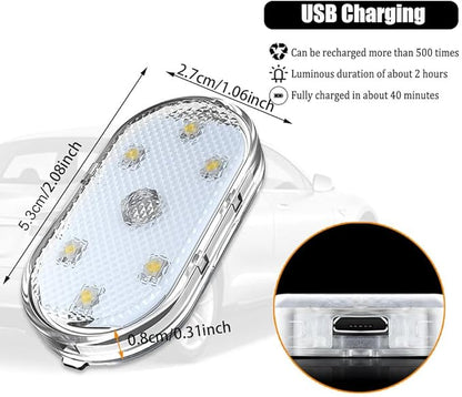2PCS Wireless Car Interior LED Lights USB Rechargeable Car LED Touch Light with 6 Super Bright LED Lamp Beads Car Interior Ambient Light Universal Vehicle Accessories for Car Decor