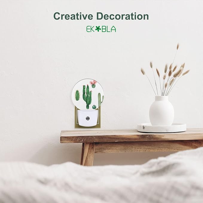 EKOBLA Cactus Plug-in Night Light, Pink Flower Desert Plant LED Nightlight for Girls & Boys Bedroom Decor