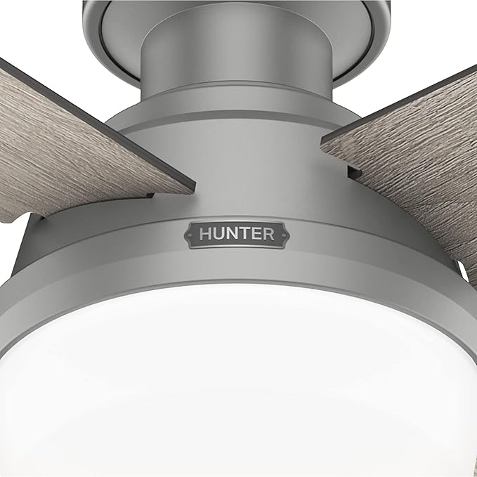 Hunter 52 inch Indoor Ceiling Fan with LED Light and Remote Control - Modern Ceiling Fan, Low Profile Mount, 4 Blades, For Bedroom, Living Room, or Kitchen, Quiet - Dempsey 51736, Matte Silver