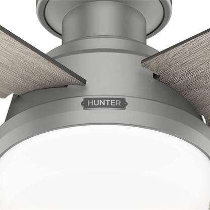 Hunter 52 inch Indoor Ceiling Fan with LED Light and Remote Control - Modern Ceiling Fan, Low Profile Mount, 4 Blades, For Bedroom, Living Room, or Kitchen, Quiet - Dempsey 51736, Matte Silver