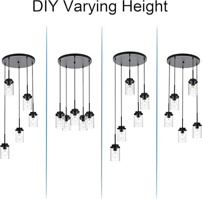MELUCEE 5-Light Pendant Light Fixtures Ceiling Hanging Cluster Chandelier Black with Clear Glass Shade, Modern Pendant Lighting for Kitchen Island Dining Room Living Room