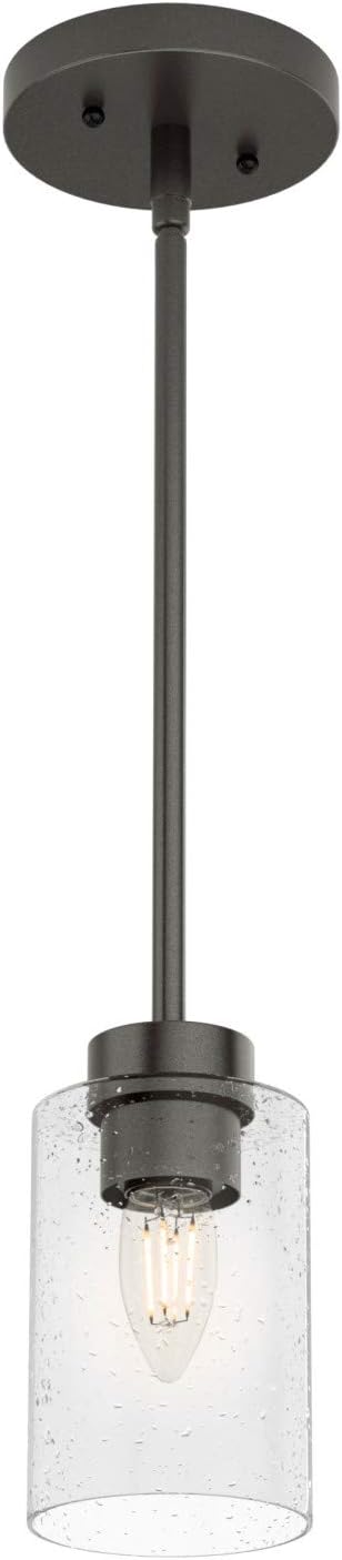 Hunter - Hartland 1-light Noble Bronze, Mini Pendant Light, Dimmable, Casual Style, Cylinder Shaped, for Bedrooms, Kitchens, Dining, Living Rooms - 19013