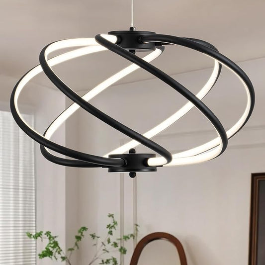CHYING Modern Black Chandelier with Remote Control, 48W 3-Color Temperature Dimmable LED Chandelier for Dining Room, Hanging Adjustable Pendant Light for Living Room Kitchen Entryway Foyer