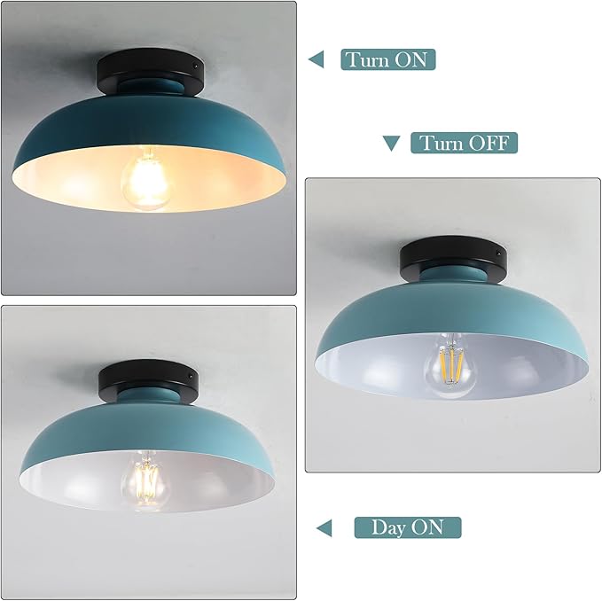 Semi Flush Mount Ceiling Lights, 12 Inch Metal Small Ceiling Light for Kids Room Industrial Close to Ceiling Light Fixtures with Light Blue Shade for Entryway Kitchen Hallway Bedroom Bathroom Laundry