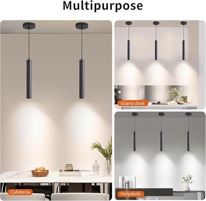 3 Pack Black Pendant Lights for Kitchen Island, Modern Minimalist Linear Hanging Light Fixtures, 3 Color 3000K/4500K/6500K, Ceiling Pendant Lighting for Dining Room, Bedroom, Hallway, Bedside