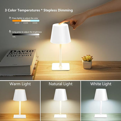 Yogaret White Cordless Table Lamp Set of 2 for Patio Restaurant Home Dinner Kitchen