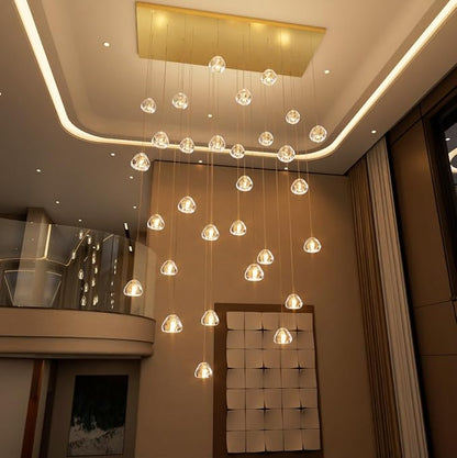 HAIXIANG LED Rectangular Chandeliers for Living Room Dining Room Light Dimmable High Ceiling Pendant Lights Fixtures Lighting 26-Lights for Foyer Entryway Lighting Antique Gold