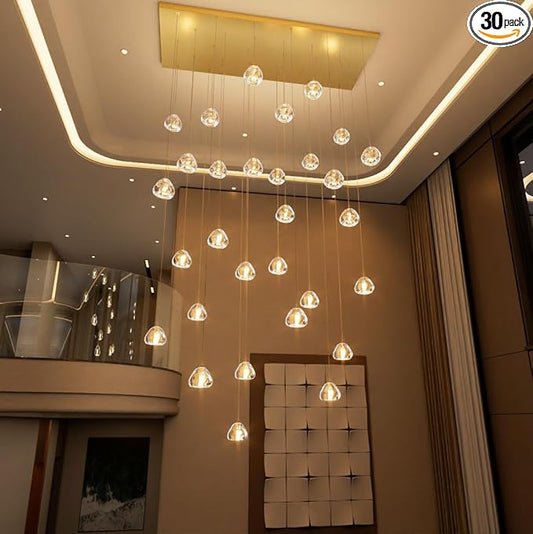 HAIXIANG W47.2 x D15.7 x H157 Glam Chandelier Rectangular Chandeliers Bubble Crystal Pendants Light Fixture Dimmable High Ceiling Large Light Antique Gold