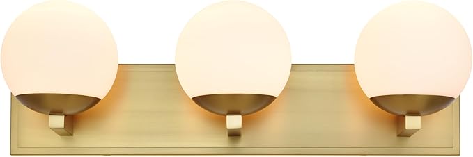 Gold Bathroom Vanity Light Fixtures, 3-Light Globe Bathroom Lighting Fixtures Over Mirror, Modern Wall Lights for Living Room, Long Backplate, Standard E26 Base, Aged Brass
