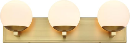 Gold Bathroom Vanity Light Fixtures, 3-Light Globe Bathroom Lighting Fixtures Over Mirror, Modern Wall Lights for Living Room, Long Backplate, Standard E26 Base, Aged Brass