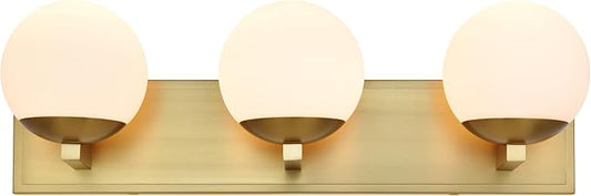 Gold Bathroom Vanity Light Fixtures, 3-Light Globe Bathroom Lighting Fixtures Over Mirror, Modern Wall Lights for Living Room, Long Backplate, Standard E26 Base, Aged Brass