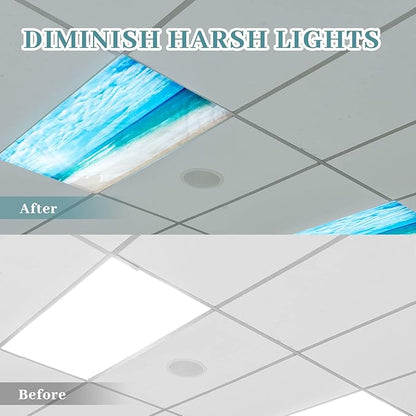 Patelai 8 Pack Fluorescent Light Covers for Classroom Ceiling 4 x 2 Feet Magnetic Light Covers Filter for Office School Drop Ceiling Supplies(Beach in Sunny Day)