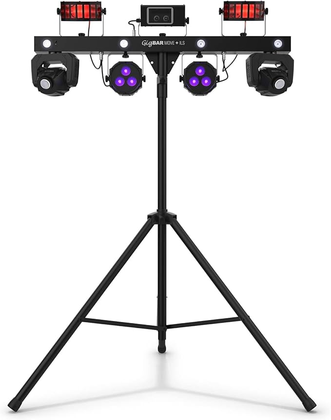 CHAUVET DJ – GigBAR Move + ILS 5-In-1 Lighting System | Moving Heads, Derbies, Washes, Laser & Strobe on One Bar | ILS Compatible | RF Remote, Tripod & Carry Bags Included
