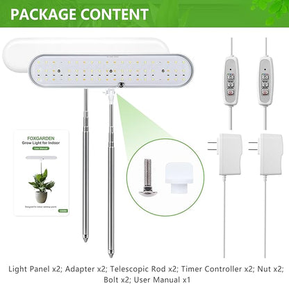 FOXGARDEN Grow Light, Full Spectrum LED Grow Lamp, Plant Lights for Indoor，Auto Timer 4/8/12H, 4 Dimmable, Height Adjustable 8.5"-24", Growing Lights 2 Pack