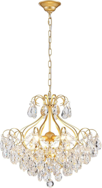 Crystal Candle Chandelier Pendant Flushmount Ceiling Light Modern Lighting Fixture for Bedroom Hallway Bar Kitchen Bathroom, H 16.9" x W 22.8", Gold, E12 Base