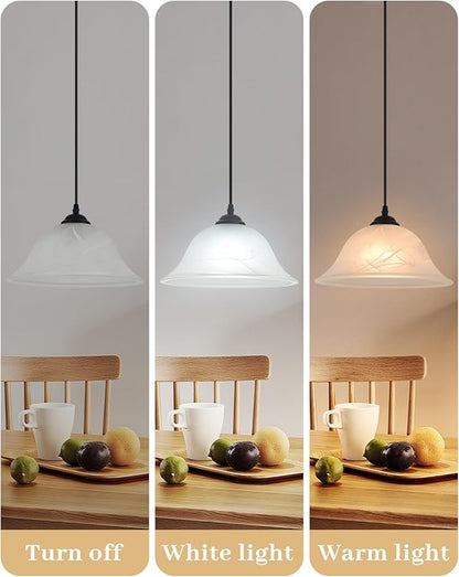 Kitchen Pendant Lights Over Island, 11.8 Inch Alabaster Pendant Light with Frosted, Glass Kitchen Hanging Lights 1 Pack, Black Farmhouse Pendant Lights for Kitchen, Dining Room