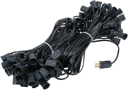 Novelty Lights 200 Foot C9 Outdoor String Light Christmas Stringer - Patio String Lights - Intermediate Base (C9/E17) - 24" Spacing - Black Wire
