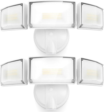 LUTEC 75W 8000 Lumen Floods Light Outdoor, Switch Controlled LED Security Lights with 3 Adjustable Heads, 5000K Daylight, IP65 Waterproof Exterior Flood Light for Garage, Yard, Patio (White) - 2 Pack