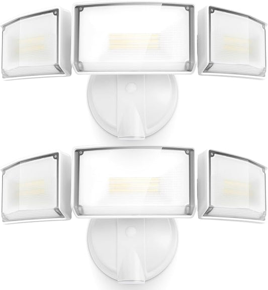 LUTEC 75W 8000 Lumen Floods Light Outdoor, Switch Controlled LED Security Lights with 3 Adjustable Heads, 5000K Daylight, IP65 Waterproof Exterior Flood Light for Garage, Yard, Patio (White) - 2 Pack
